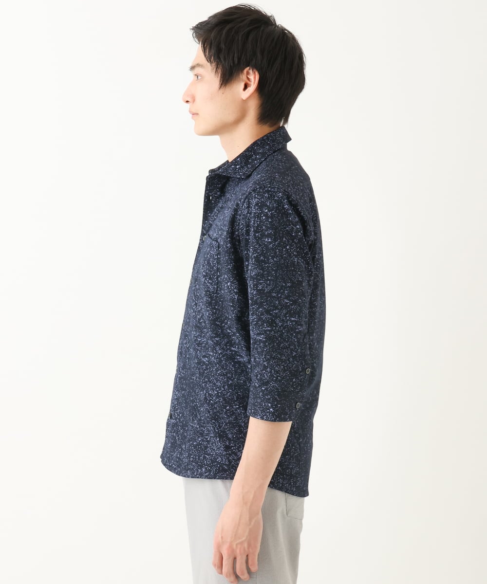 MKBHA58130 MK MICHEL KLEIN HOMME(MKミッシェルクランオム) カノコペンキプリント七分袖シャツ ネイビー
