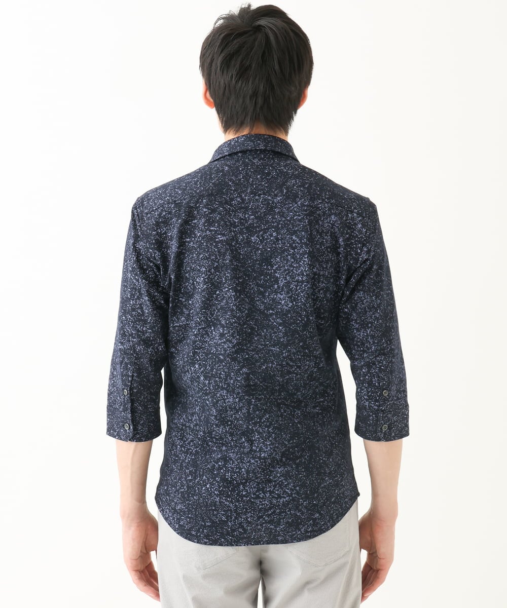 MKBHA58130 MK MICHEL KLEIN HOMME(MKミッシェルクランオム) カノコペンキプリント七分袖シャツ ネイビー