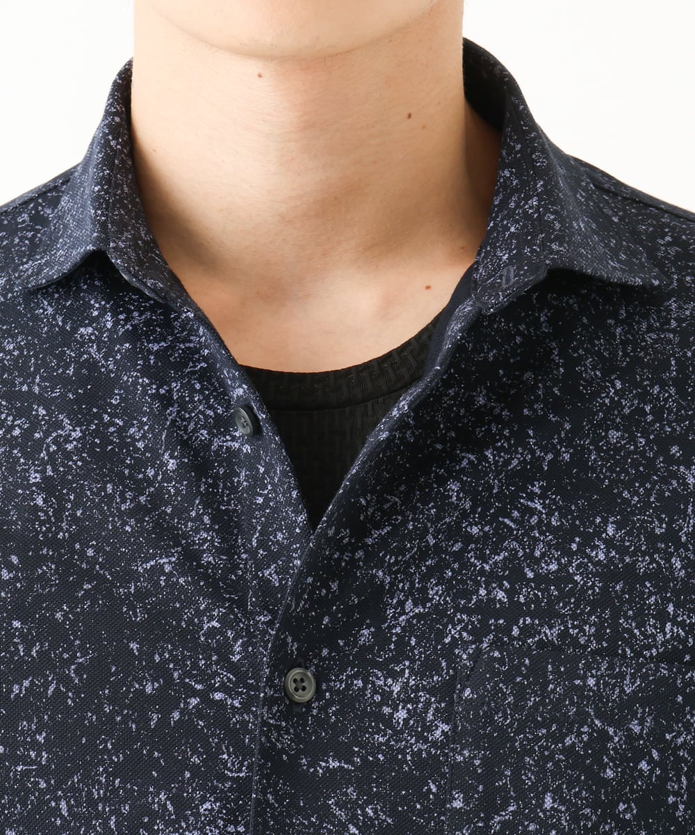 MKBHA58130 MK MICHEL KLEIN HOMME(MKミッシェルクランオム) カノコペンキプリント七分袖シャツ ネイビー