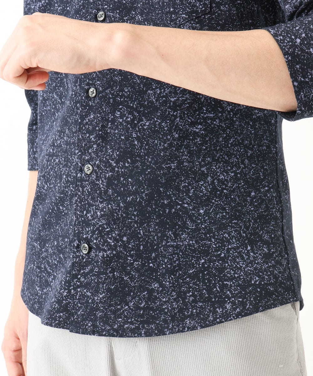 MKBHA58130 MK MICHEL KLEIN HOMME(MKミッシェルクランオム) カノコペンキプリント七分袖シャツ ネイビー