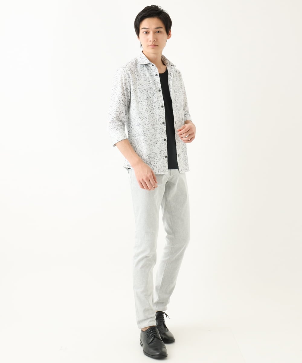 MKBHA58130 MK MICHEL KLEIN HOMME(MKミッシェルクランオム) カノコペンキプリント七分袖シャツ ホワイト