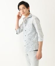 MKBHA58130 MK MICHEL KLEIN HOMME(MKミッシェルクランオム) カノコペンキプリント七分袖シャツ ホワイト