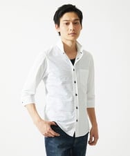 MKBHA62110 MK MICHEL KLEIN HOMME(MKミッシェルクランオム) シアーボーダー七分袖シャツ ホワイト