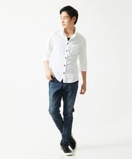 MKBHA62110 MK MICHEL KLEIN HOMME(MKミッシェルクランオム) シアーボーダー七分袖シャツ ホワイト