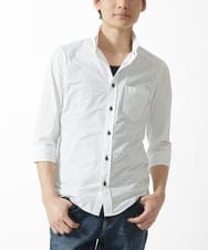 MKBHA62110 MK MICHEL KLEIN HOMME(MKミッシェルクランオム) シアーボーダー七分袖シャツ ホワイト