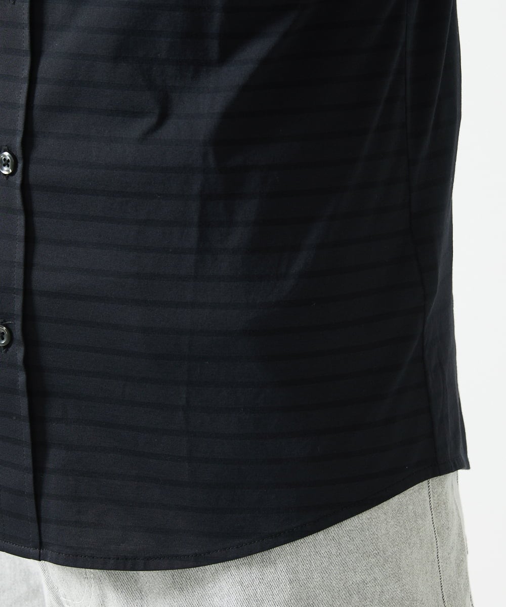 MKBHA62110 MK MICHEL KLEIN HOMME(MKミッシェルクランオム) シアーボーダー七分袖シャツ ブラック