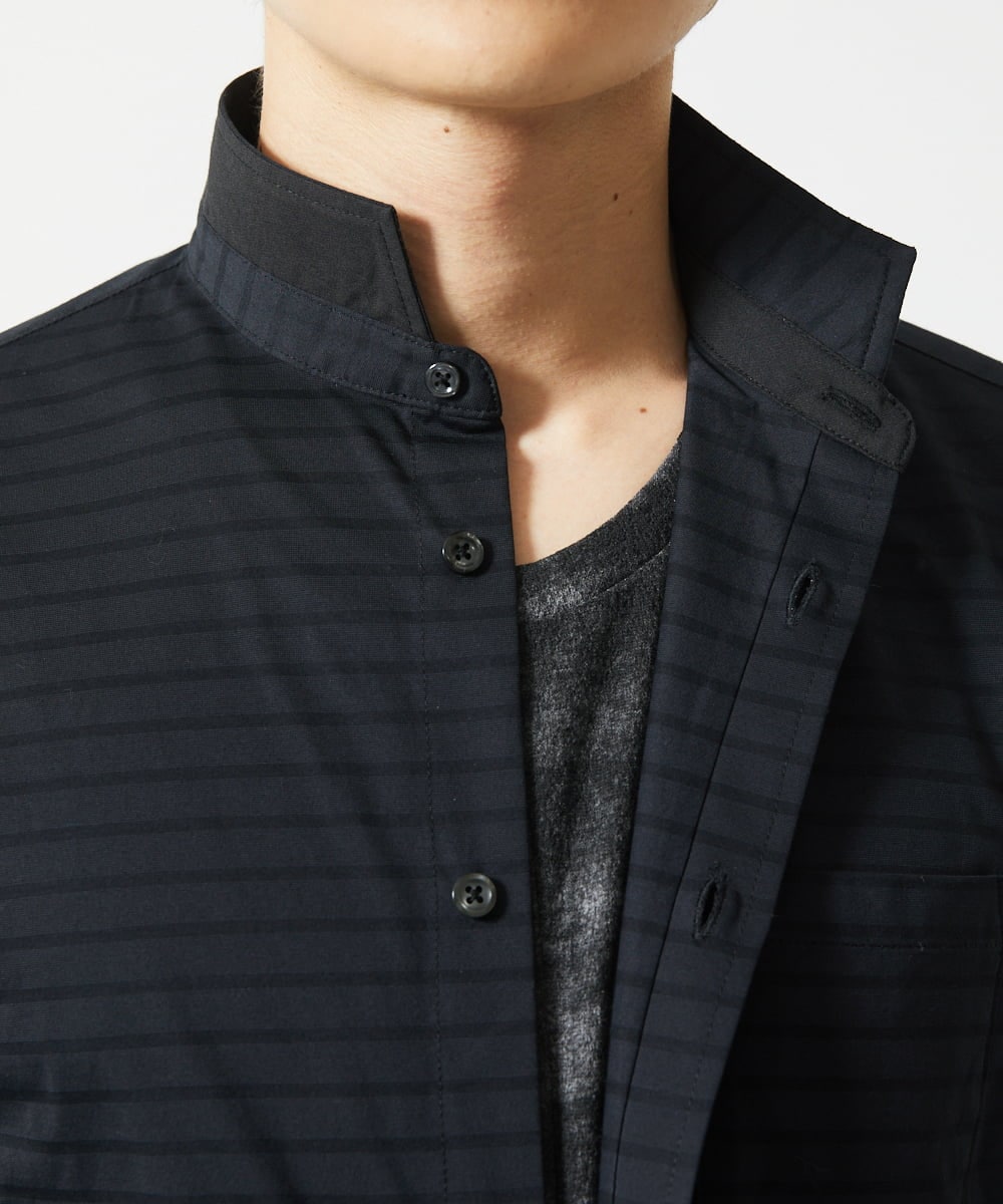 MKBHA62110 MK MICHEL KLEIN HOMME(MKミッシェルクランオム) シアーボーダー七分袖シャツ ブラック