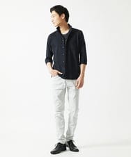 MKBHA62110 MK MICHEL KLEIN HOMME(MKミッシェルクランオム) シアーボーダー七分袖シャツ ブラック