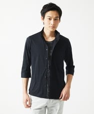 MKBHA62110 MK MICHEL KLEIN HOMME(MKミッシェルクランオム) シアーボーダー七分袖シャツ ブラック