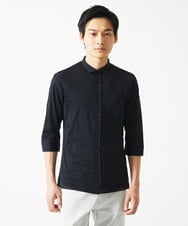 MKBHA62110 MK MICHEL KLEIN HOMME(MKミッシェルクランオム) シアーボーダー七分袖シャツ ブラック