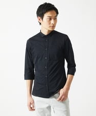 MKBHA62110 MK MICHEL KLEIN HOMME(MKミッシェルクランオム) シアーボーダー七分袖シャツ ブラック