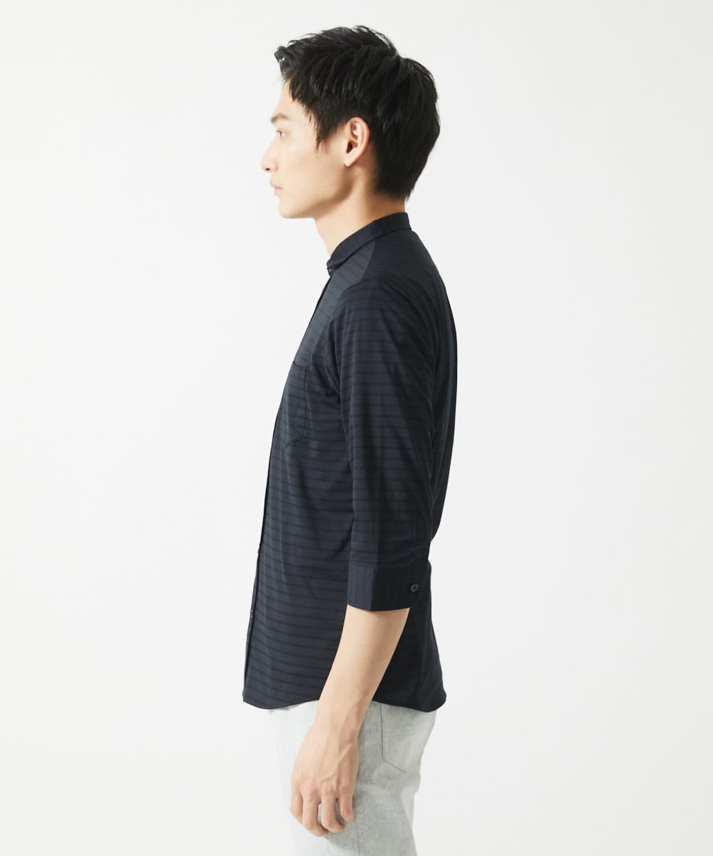 MKBHA62110 MK MICHEL KLEIN HOMME(MKミッシェルクランオム) シアーボーダー七分袖シャツ ブラック