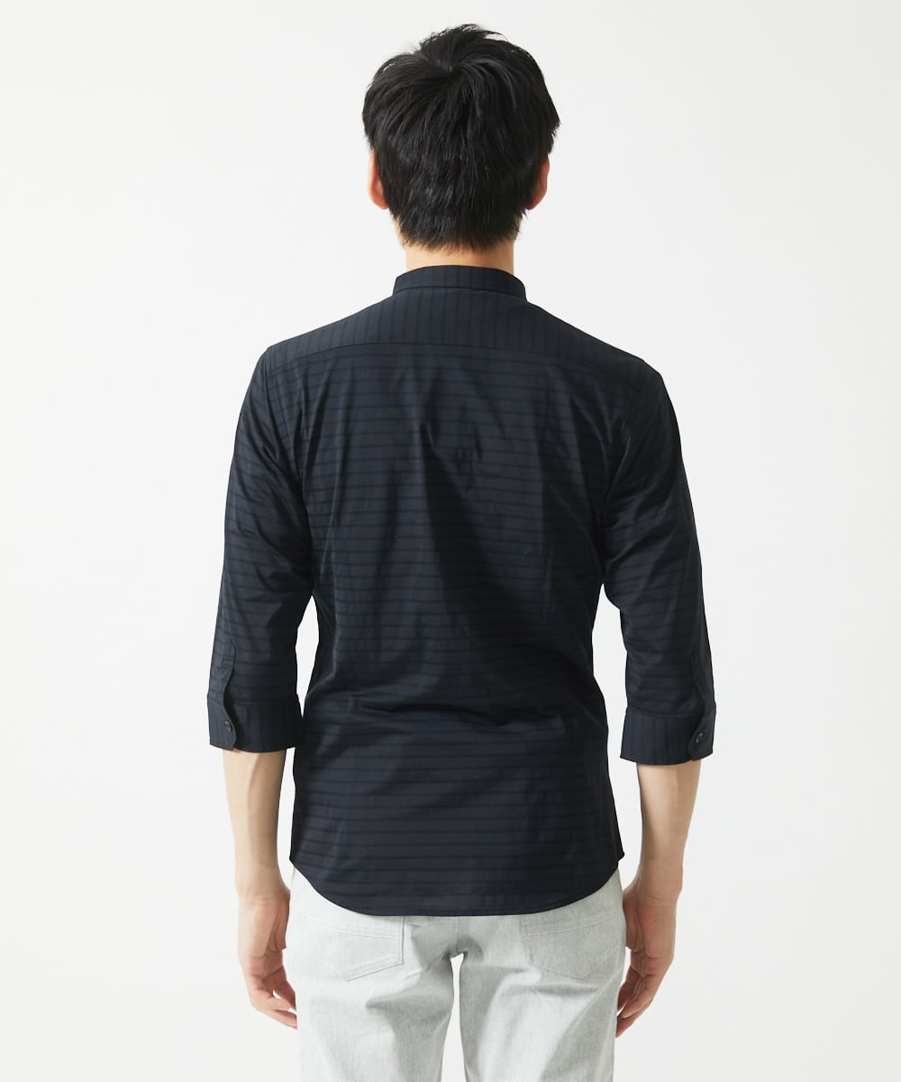 MKBHA62110 MK MICHEL KLEIN HOMME(MKミッシェルクランオム) シアーボーダー七分袖シャツ ブラック