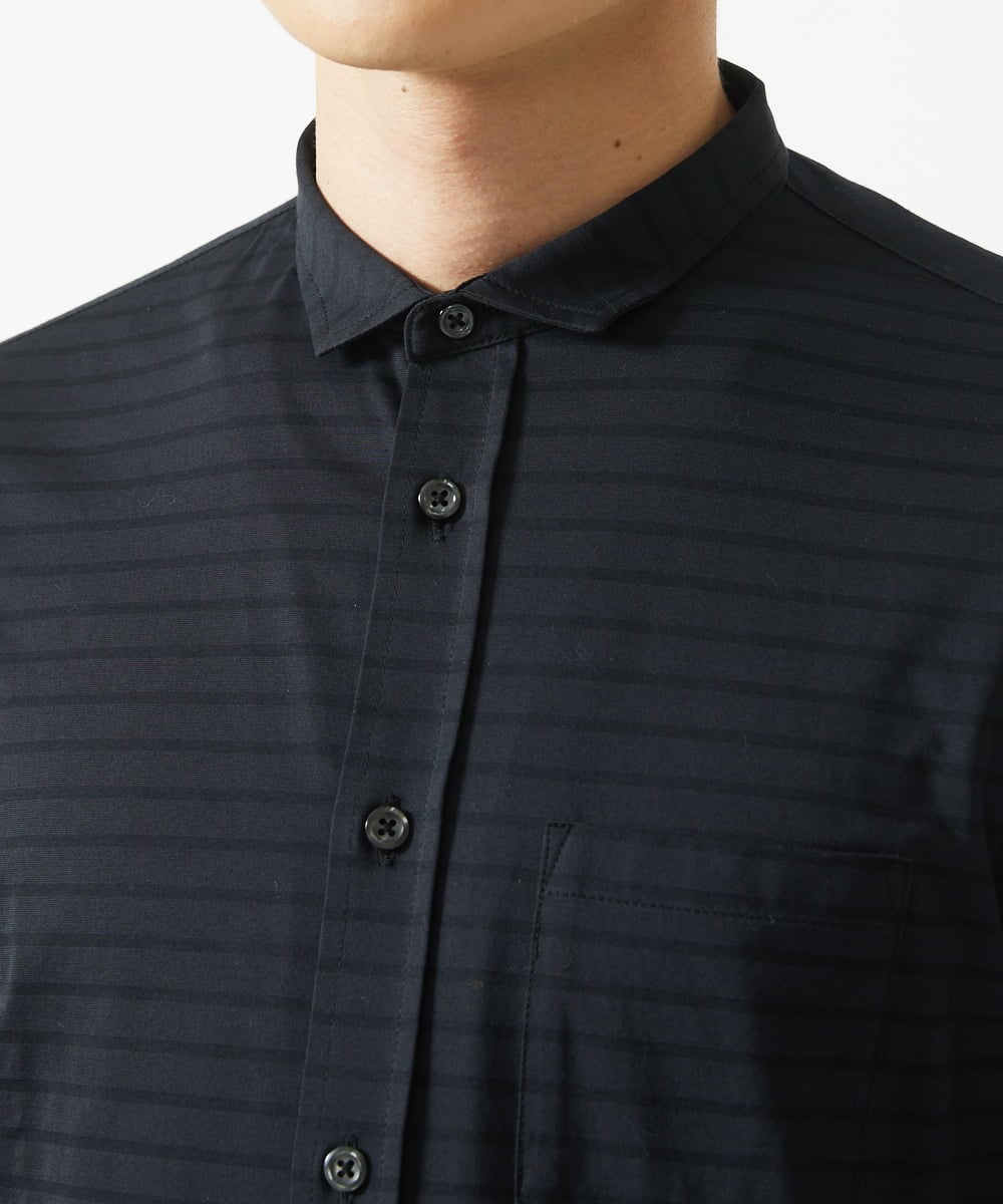 MKBHA62110 MK MICHEL KLEIN HOMME(MKミッシェルクランオム) シアーボーダー七分袖シャツ ブラック