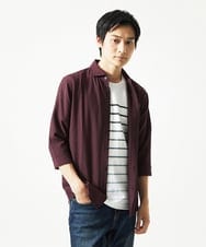 MKBHC19090 MK MICHEL KLEIN HOMME(MKミッシェルクランオム) 【洗える】清涼ブロックサッカー七分袖シャツ パープル
