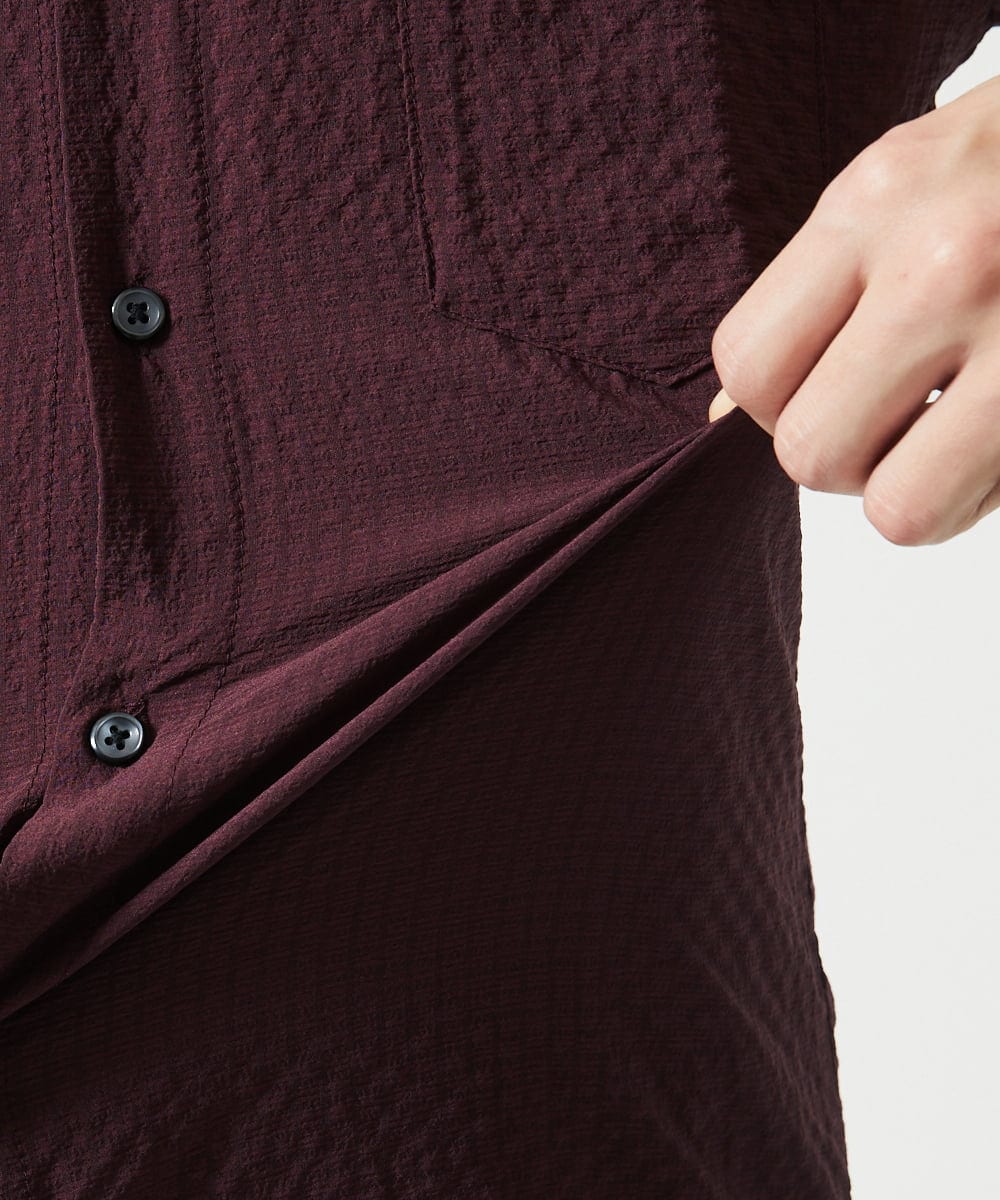 MKBHC19090 MK MICHEL KLEIN HOMME(MKミッシェルクランオム) 【洗える】清涼ブロックサッカー七分袖シャツ パープル