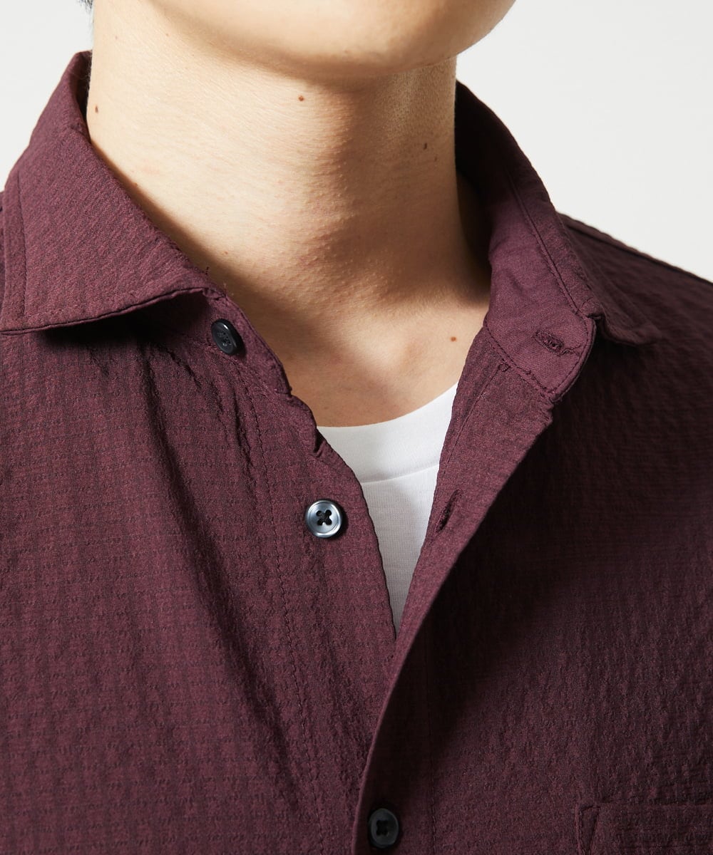 MKBHC19090 MK MICHEL KLEIN HOMME(MKミッシェルクランオム) 【洗える】清涼ブロックサッカー七分袖シャツ パープル