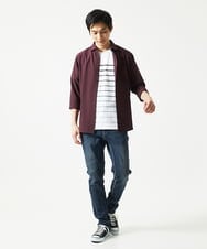 MKBHC19090 MK MICHEL KLEIN HOMME(MKミッシェルクランオム) 【洗える】清涼ブロックサッカー七分袖シャツ パープル