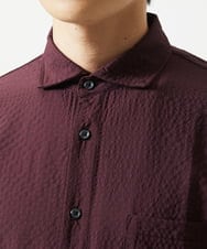 MKBHC19090 MK MICHEL KLEIN HOMME(MKミッシェルクランオム) 【洗える】清涼ブロックサッカー七分袖シャツ パープル