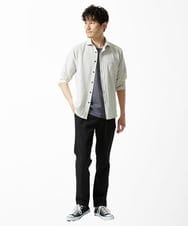 MKBHC19090 MK MICHEL KLEIN HOMME(MKミッシェルクランオム) 【洗える】清涼ブロックサッカー七分袖シャツ ライトグレー