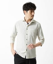 MKBHC19090 MK MICHEL KLEIN HOMME(MKミッシェルクランオム) 【洗える】清涼ブロックサッカー七分袖シャツ ライトグレー