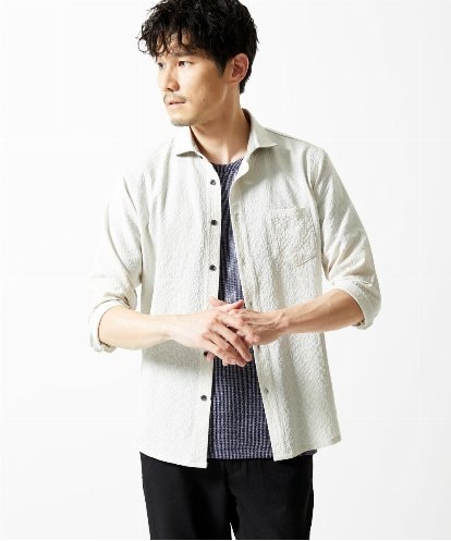 MKBHC19090 MK MICHEL KLEIN HOMME 【洗える】清涼ブロックサッカー七分袖シャツ