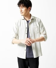 MKBHC19090 MK MICHEL KLEIN HOMME(MKミッシェルクランオム) 【洗える】清涼ブロックサッカー七分袖シャツ ライトグレー