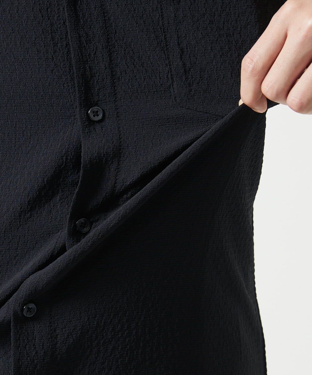 MKBHC19090 MK MICHEL KLEIN HOMME(MKミッシェルクランオム) 【洗える】清涼ブロックサッカー七分袖シャツ ブラック