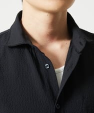 MKBHC19090 MK MICHEL KLEIN HOMME(MKミッシェルクランオム) 【洗える】清涼ブロックサッカー七分袖シャツ ブラック