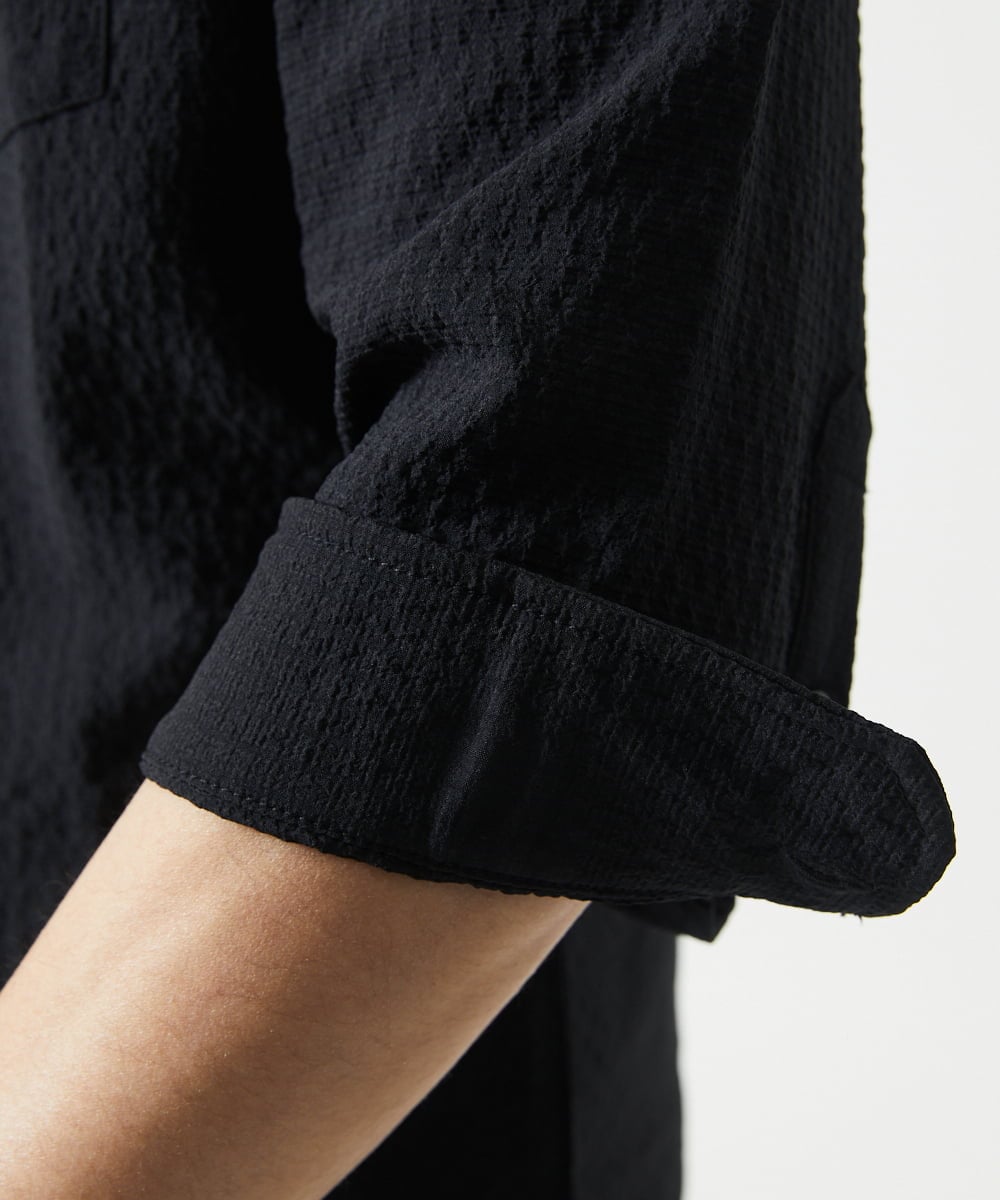 MKBHC19090 MK MICHEL KLEIN HOMME(MKミッシェルクランオム) 【洗える】清涼ブロックサッカー七分袖シャツ ブラック