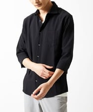 MKBHC19090 MK MICHEL KLEIN HOMME(MKミッシェルクランオム) 【洗える】清涼ブロックサッカー七分袖シャツ ブラック