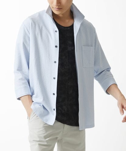 MKBHC32130 MK MICHEL KLEIN HOMME スタンドカラーシャツ / ストライプサッカー　