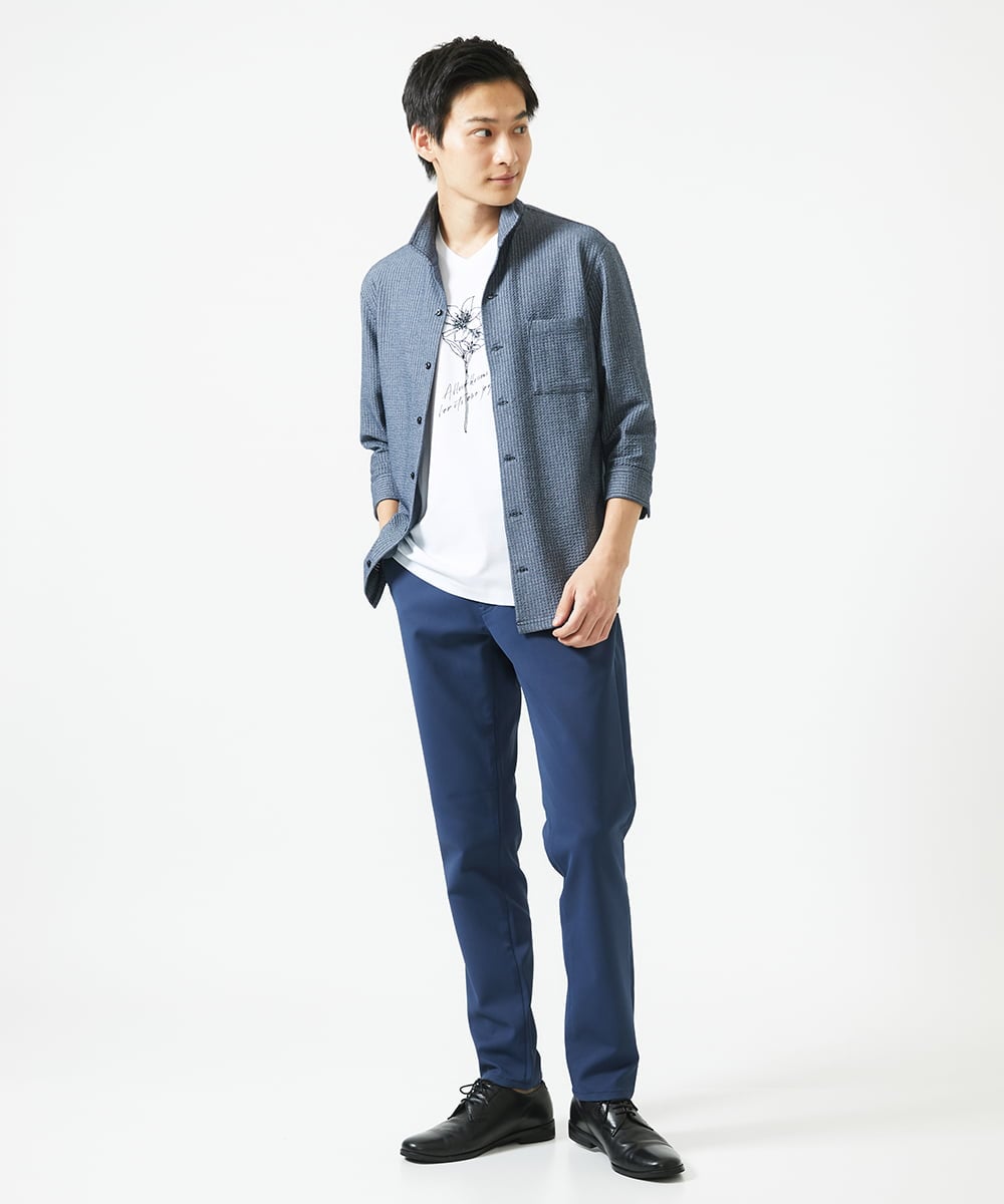 MKBHC32130 MK MICHEL KLEIN HOMME(MKミッシェルクランオム) スタンドカラーシャツ / ストライプサッカー　 ブルー