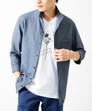 MKBHC32130 MK MICHEL KLEIN HOMME(MKミッシェルクランオム) スタンドカラーシャツ / ストライプサッカー　 ブルー