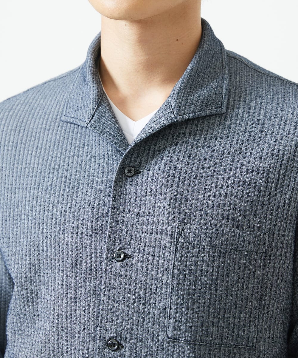 MKBHC32130 MK MICHEL KLEIN HOMME(MKミッシェルクランオム) スタンドカラーシャツ / ストライプサッカー　 ブルー
