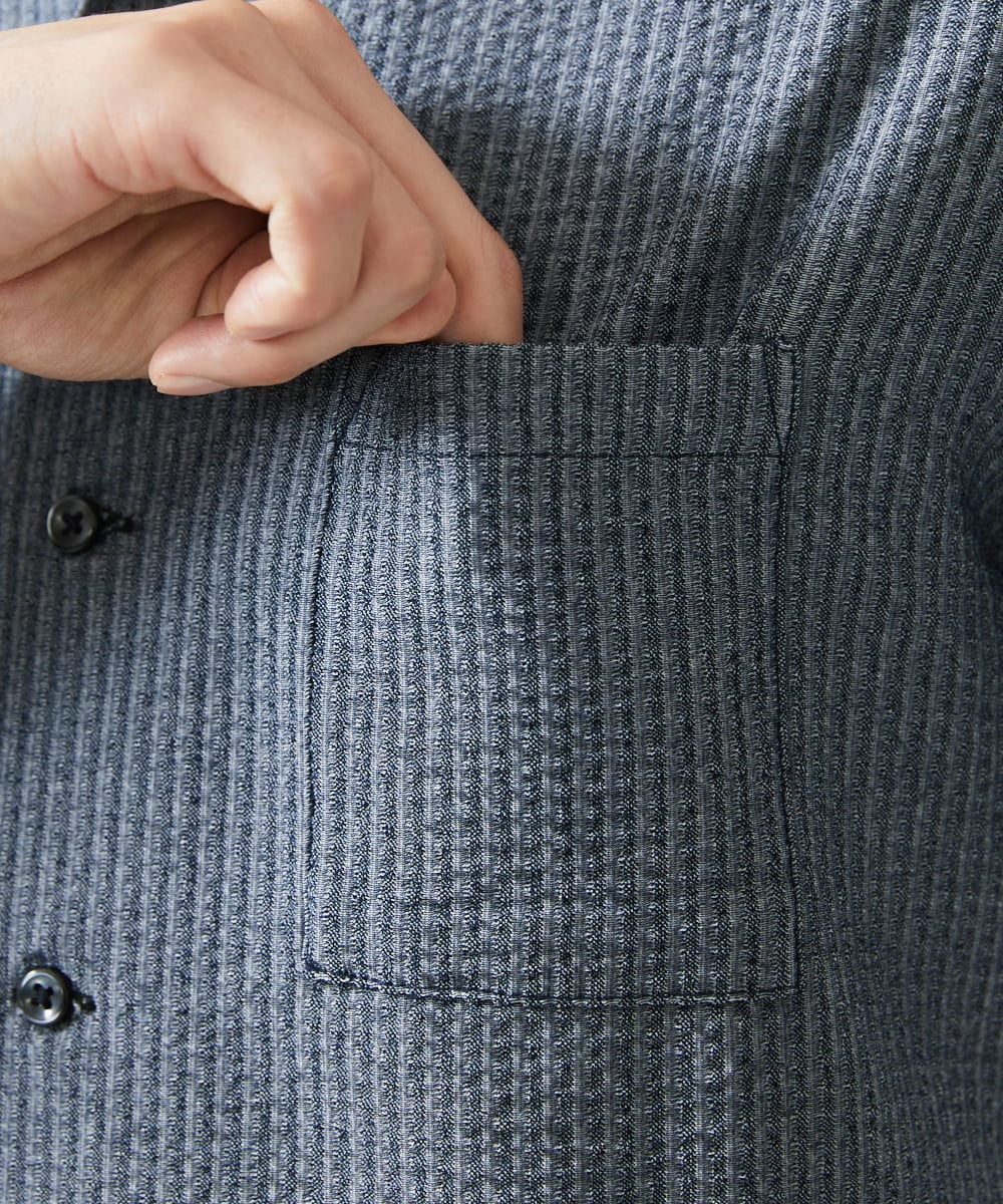 MKBHC32130 MK MICHEL KLEIN HOMME(MKミッシェルクランオム) スタンドカラーシャツ / ストライプサッカー　 ブルー