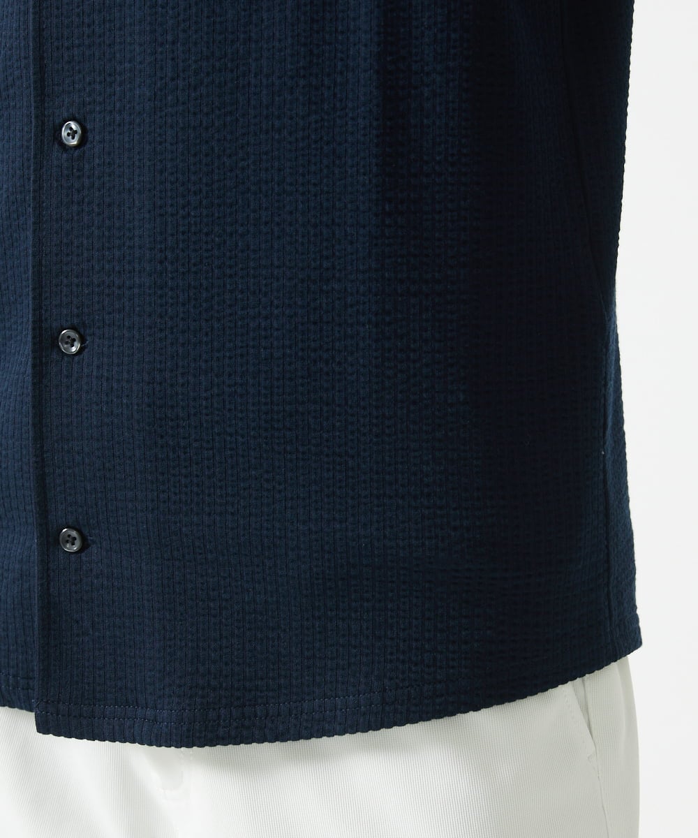 MKBHC32130 MK MICHEL KLEIN HOMME(MKミッシェルクランオム) スタンドカラーシャツ / ストライプサッカー　 ネイビー