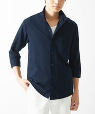 MKBHC32130 MK MICHEL KLEIN HOMME(MKミッシェルクランオム) スタンドカラーシャツ / ストライプサッカー　 ネイビー