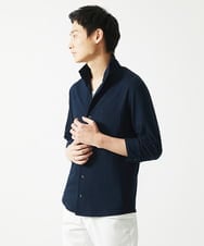 MKBHC32130 MK MICHEL KLEIN HOMME(MKミッシェルクランオム) スタンドカラーシャツ / ストライプサッカー　 ネイビー