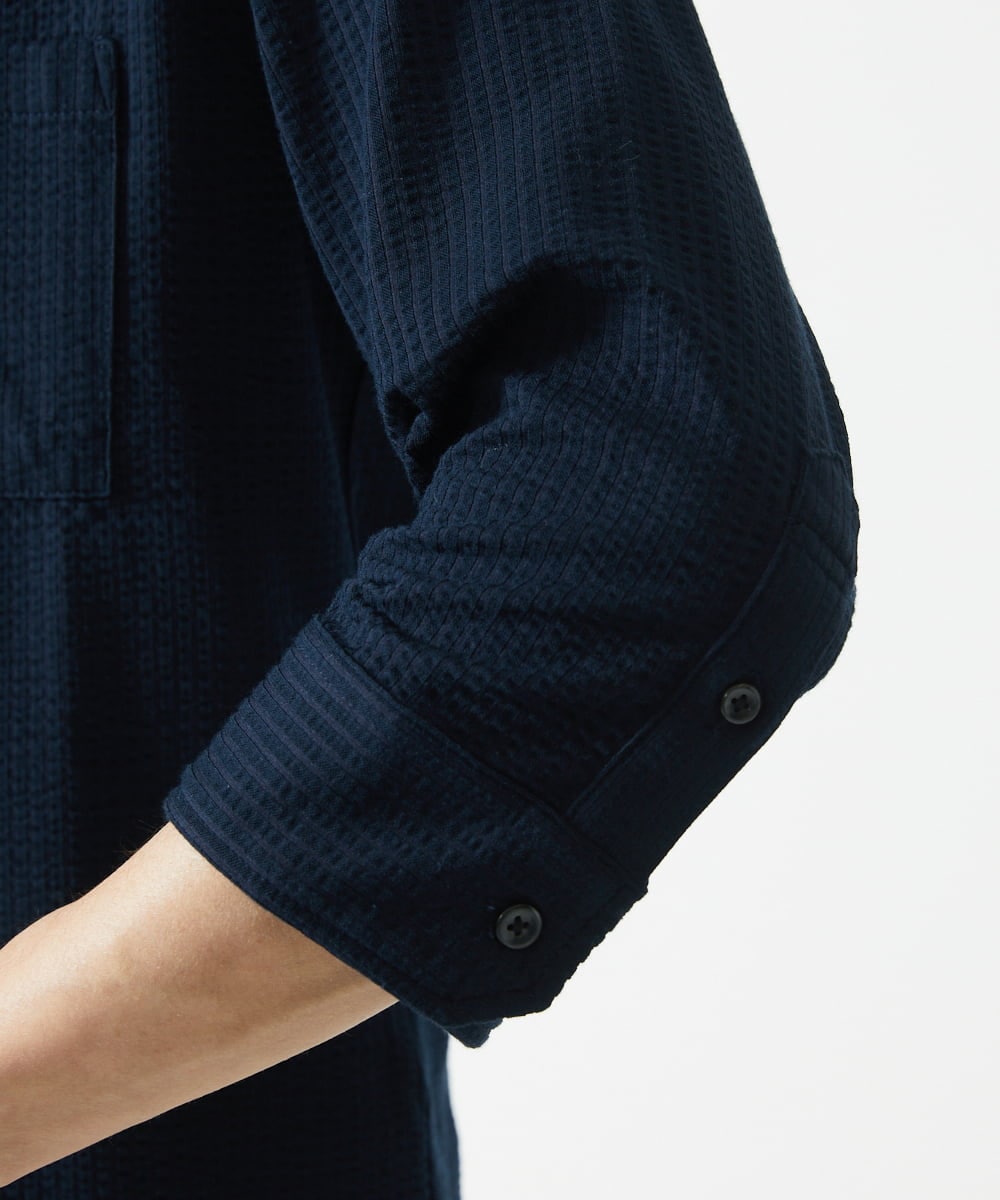 MKBHC32130 MK MICHEL KLEIN HOMME(MKミッシェルクランオム) スタンドカラーシャツ / ストライプサッカー　 ネイビー