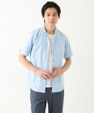 MKBHC55120 MK MICHEL KLEIN HOMME(MKミッシェルクランオム) 【日本製生地使用】半袖シャツ / ドビーリバーシブルストライプ ライトブルー