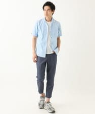 MKBHC55120 MK MICHEL KLEIN HOMME(MKミッシェルクランオム) 【日本製生地使用】半袖シャツ / ドビーリバーシブルストライプ ライトブルー