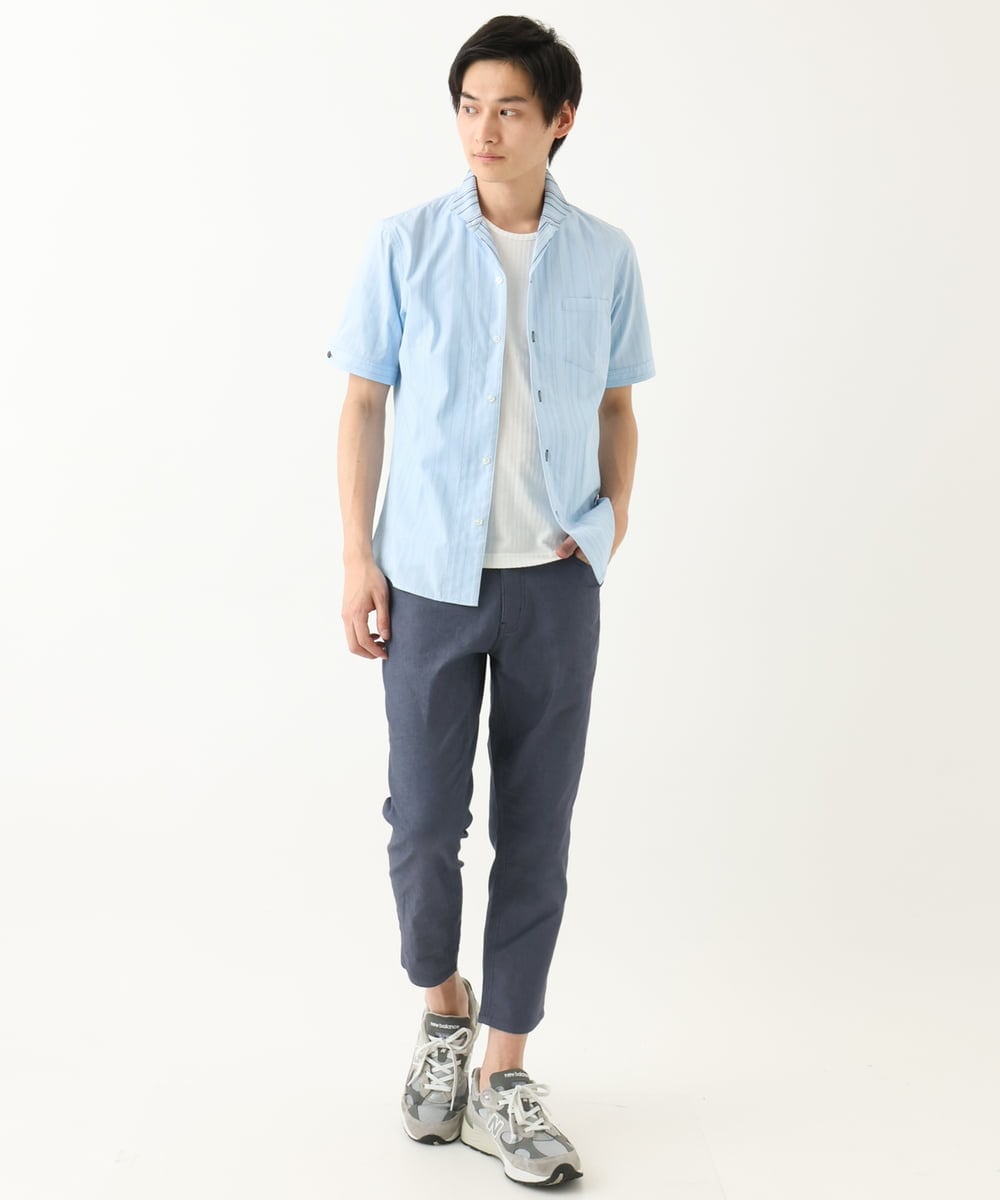 MKBHC55120 MK MICHEL KLEIN HOMME(MKミッシェルクランオム) 【日本製生地使用】半袖シャツ / ドビーリバーシブルストライプ ライトブルー