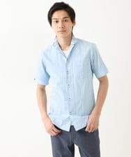 MKBHC55120 MK MICHEL KLEIN HOMME(MKミッシェルクランオム) 【日本製生地使用】半袖シャツ / ドビーリバーシブルストライプ ライトブルー