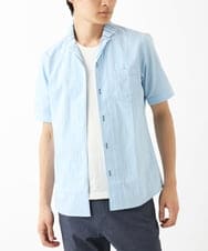 MKBHC55120 MK MICHEL KLEIN HOMME(MKミッシェルクランオム) 【日本製生地使用】半袖シャツ / ドビーリバーシブルストライプ ライトブルー