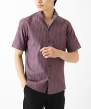 MKBHC55120 MK MICHEL KLEIN HOMME(MKミッシェルクランオム) 【日本製生地使用】半袖シャツ / ドビーリバーシブルストライプ パープル