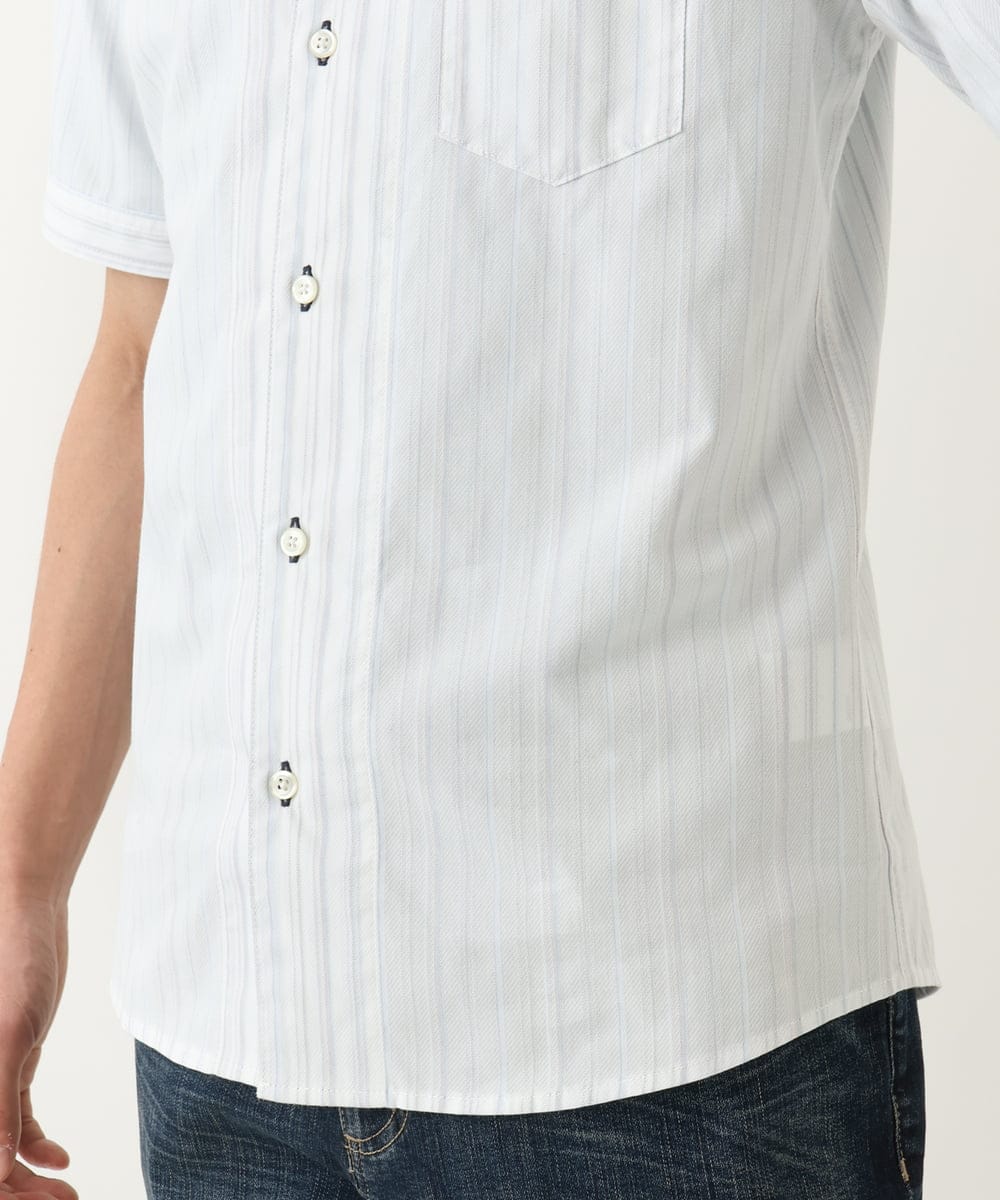 MKBHC55120 MK MICHEL KLEIN HOMME(MKミッシェルクランオム) 【日本製生地使用】半袖シャツ / ドビーリバーシブルストライプ ホワイト