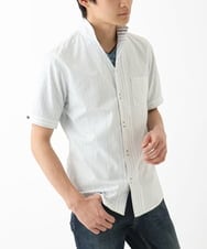 MKBHC55120 MK MICHEL KLEIN HOMME(MKミッシェルクランオム) 【日本製生地使用】半袖シャツ / ドビーリバーシブルストライプ ホワイト