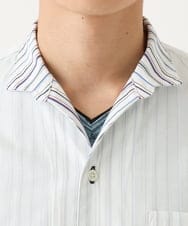 MKBHC55120 MK MICHEL KLEIN HOMME(MKミッシェルクランオム) 【日本製生地使用】半袖シャツ / ドビーリバーシブルストライプ ホワイト