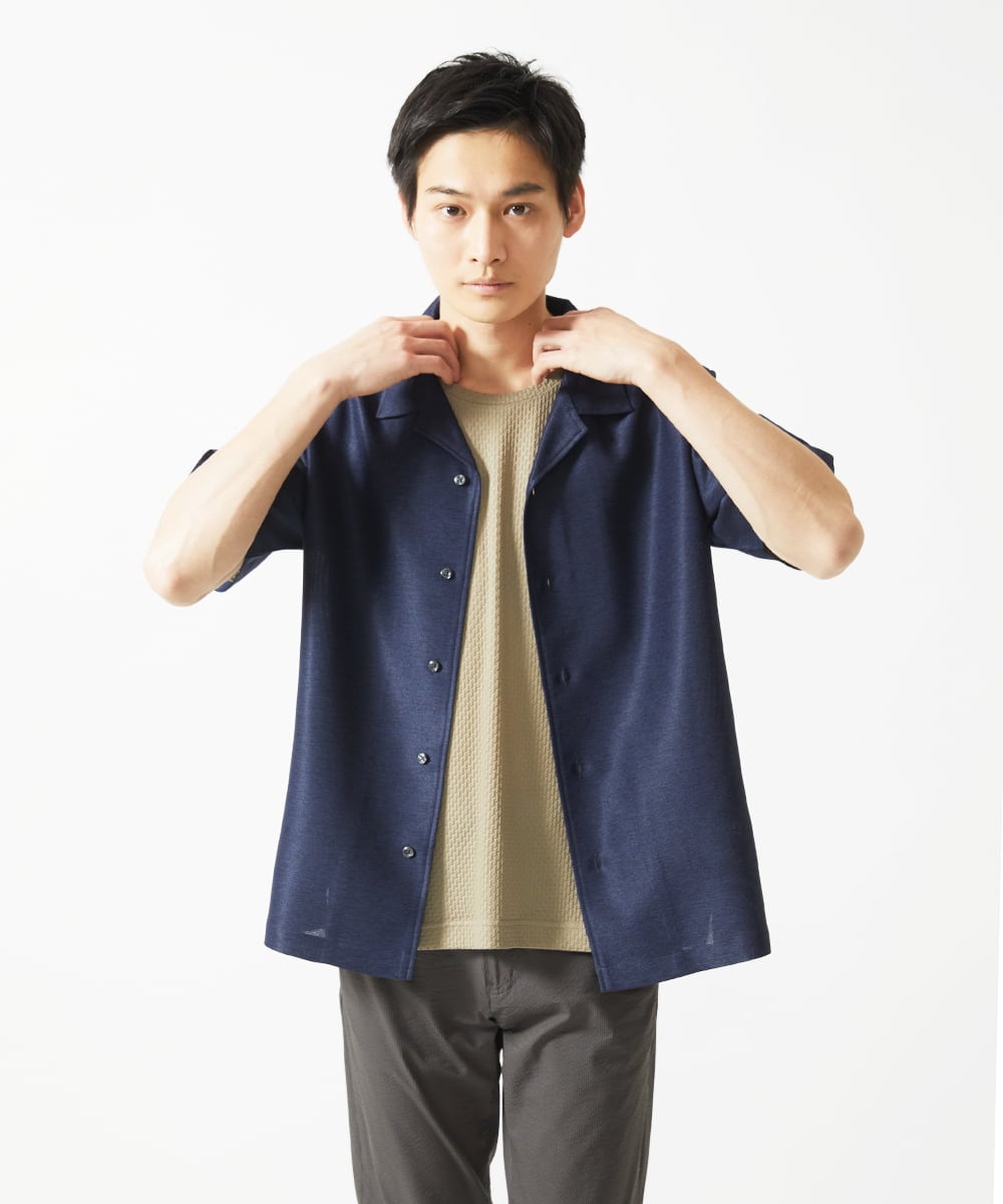 MKBHC59130 MK MICHEL KLEIN HOMME(MKミッシェルクランオム) 開襟シャツ / カラミストレッチ ネイビー